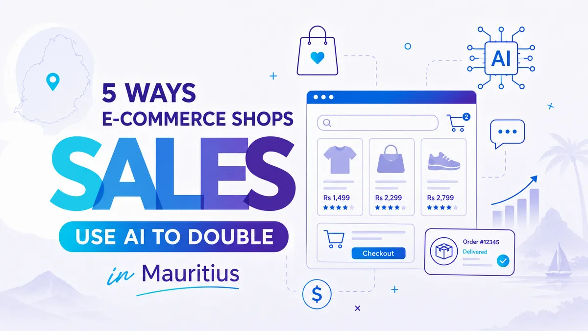 Illustration d’un tableau de bord e-commerce avec IA, ventes en ligne et automatisation pour les boutiques à Maurice